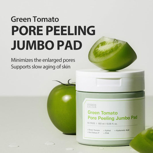 Sungboon Editor Green Tomato Pore Peeling Jumbo Pore Pad 60 Sheets | Pore Minimizer For Face | Exfoliating Pads With Pha, Green Tomato Extract, Hyaluronic Acid | Korean Skin Care