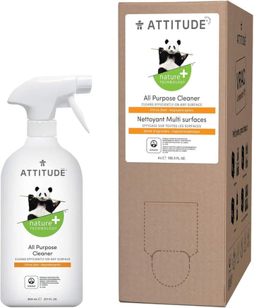 Bundle Of Attitude Multipurpose Spray Cleaner, Efficient Multi-Surface Plant & Mineral-Based Formula, Vegan And Cruelty-Free, Citrus Zest, 27.1 Fl Oz + Bulk Refill Format, 135.26 Fl Oz