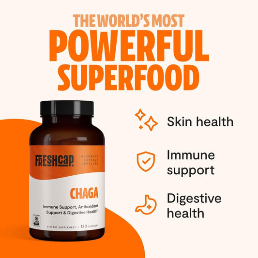 FreshCap Chaga Mushroom Supplement - Antioxidant & Immune Support (120 Capsules)