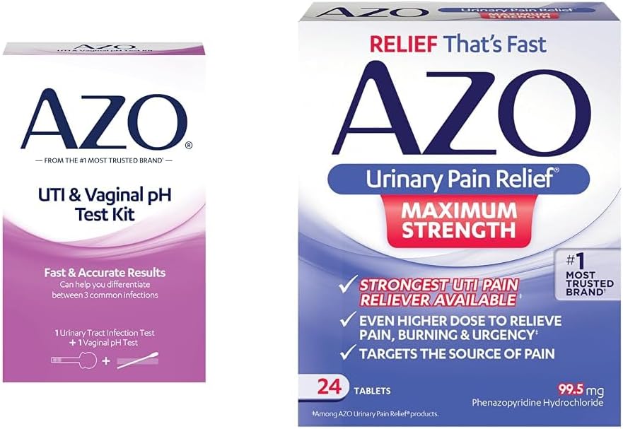 AZO UTI Test Strip + Vaginal pH Test Kit + Urinary Pain Relief Maximum Strength Tablets, Fast Relief from #1 Most Trusted Brand : Health & Household