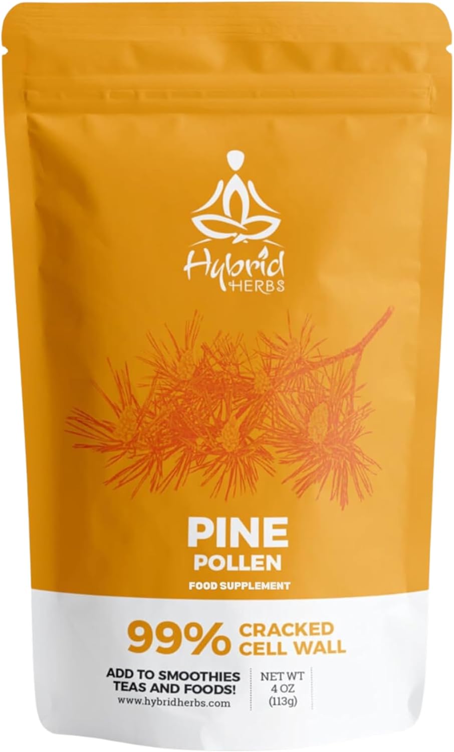 Hybrid Herbs - Pine Pollen Powder (113G) - Highly Bioavailable Supplement For Muscle, Energy, Workout, Skin, Immunity & Hormonal Support - 99% Cracked Cell Wall - Rich In Vitamins & Amino Acids