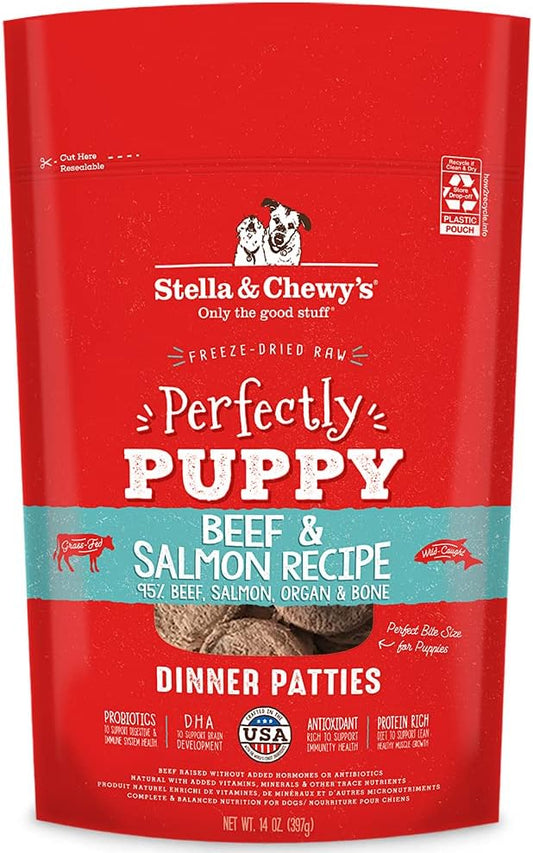 Stella & Chewy'S Freeze Dried Raw Dinner Patties – 14 Oz Bag & Freeze Dried Raw Dinner Patties – Grain Free Dog Food, Protein Rich Surf ‘N Turf Salmon & Beef Recipe – 14 Oz Bag