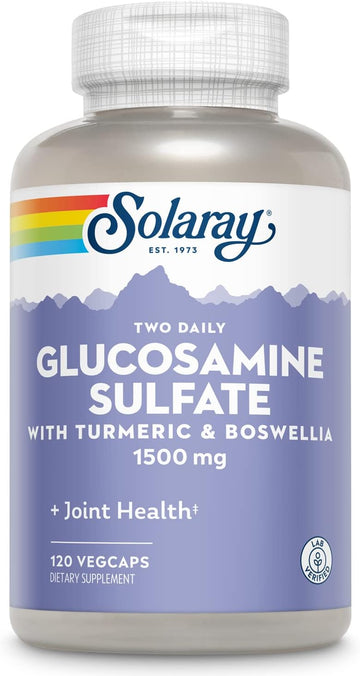 Solaray Glucosamine Sulfate 1500Mg, Healthy Joint Support Supplement, Powerful Connective Tissue And Joint Health Formula With Turmeric & Boswellia, 60-Day Money Back Guarantee, 60 Serv, 120 Vegcaps