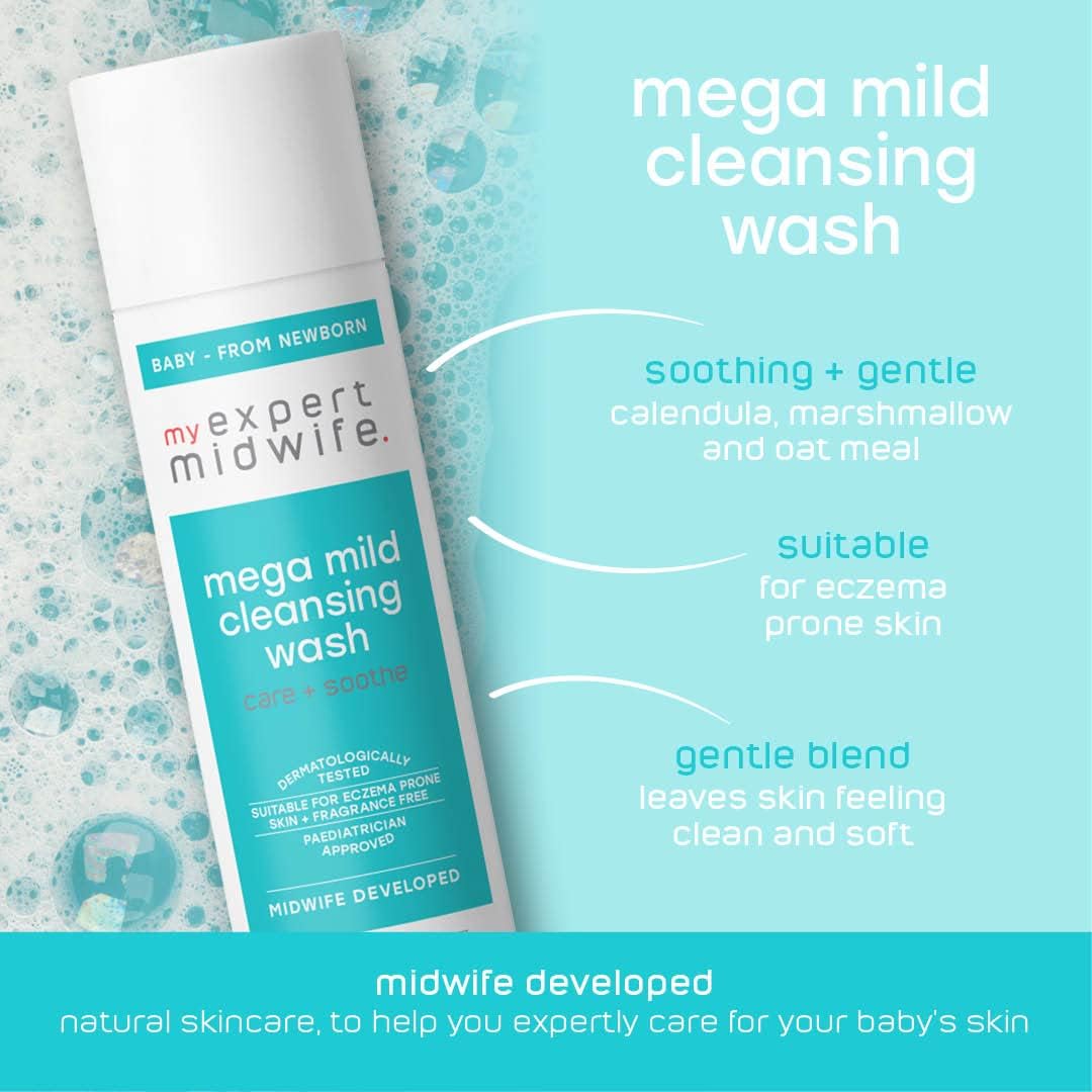 My Expert Midwife Newborn Baby Mega Mild Skincare Starter Kit | Clean Ingredients | Sensitive Skin + Fragrance Free | Set of 5-Cleansing Wash, Moisture Milk, Nappy Cream, Massage Balm, Dribble Defence : Amazon.co.uk: Baby Products