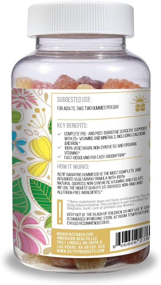 Actif Organic Bariatric Gummies With 25+ Organic Vitamins And Minerals For Bariatric Surgery, Advanced Formula – Non Gmo, 90 Count