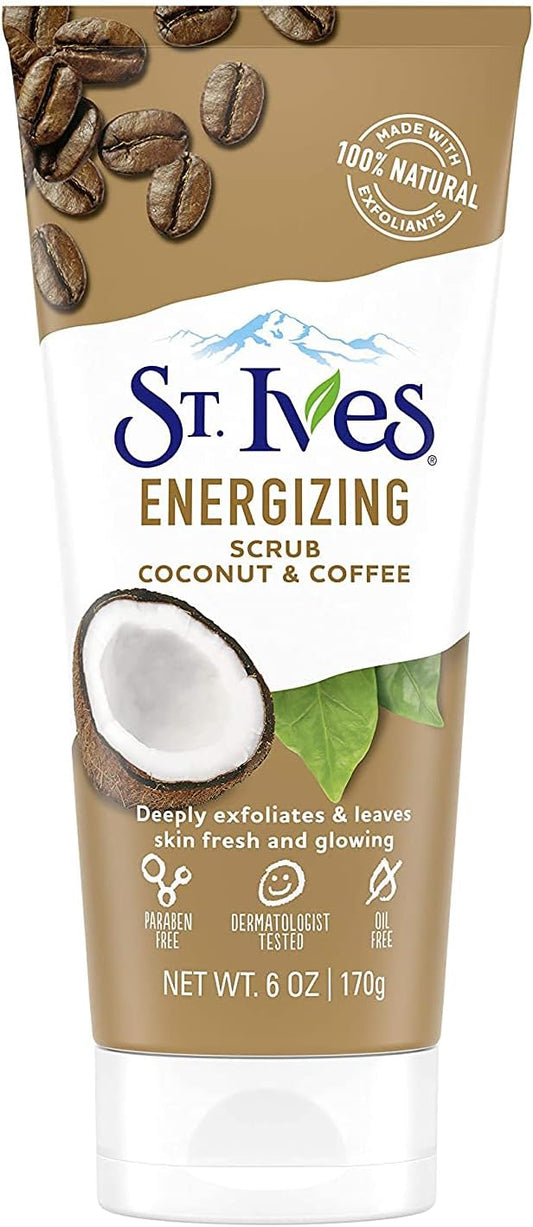 St. Ives Rise And Energize Face Scrub Deep Exfoliating Scrub Coconut And Coffee Dermatologist-Tested, 100% Natural Exfoliants Face Wash 6 Oz / 170Gm 6 Count