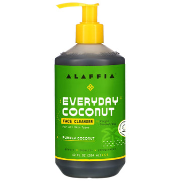 Alaffia Everyday Coconut Face Cleanser For All Skin Types. Leaves Skin Fresh And Hydrated With Fair Trade Coconut Oil & Neem, Vegan, Cruelty Free, No Parabens, Purely Coconut, 12 Fl Oz