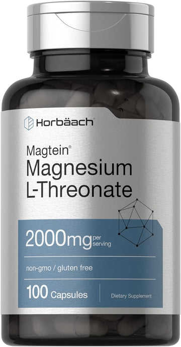 Horbäach Magtein Magnesium L-Threonate | 2000Mg Supplement | 100 Capsules | For Men & Women | Non-Gmo And Gluten Free