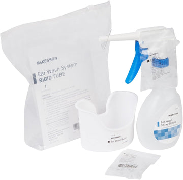 Mckesson Ear Wash System Kit - Includes Spray Bottle, Rigid Tube, Ear Wash Basin, And Ear Tips - Blue And White, 16 Oz Bottle, 1 Count, 1 Pack