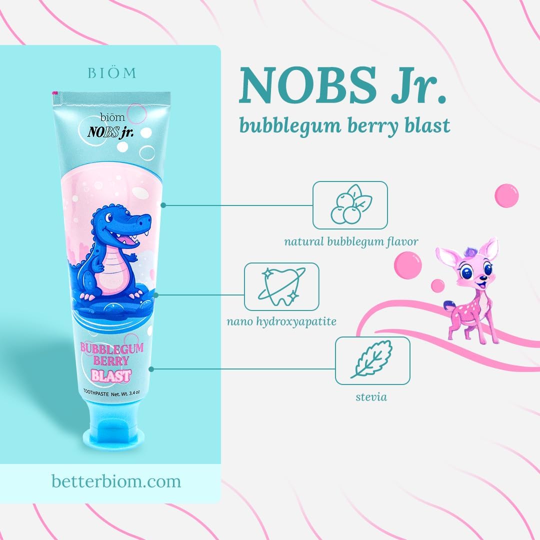 NOBS Jr. Kids Nano Hydroxyapatite Toothpaste – Fluoride Free, SLS-Free, Remineralizing - Dentist Formulated - Bubblegum Berry - Made in The USA : Health & Household