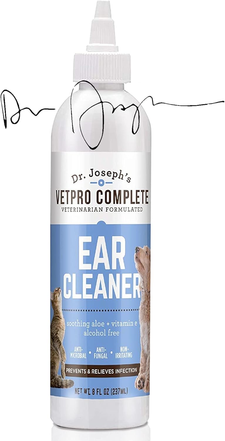 VetPro Complete Dog Ear Cleaner, 8 Ounces, Gentle Dog and Cat Ear Cleaner Solution Wash with Aloe and Vitamin E, Dog Ear Drops to Remove Wax and Debris, Reduces Odor