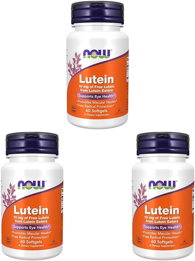 Now Foods Supplements, Lutein 10 Mg With 10 Mg Of Free Lutein From Lutein Esters, 60 Softgels (Pack Of 3)