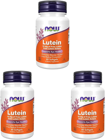 Now Foods Supplements, Lutein 10 Mg With 10 Mg Of Free Lutein From Lutein Esters, 60 Softgels (Pack Of 3)
