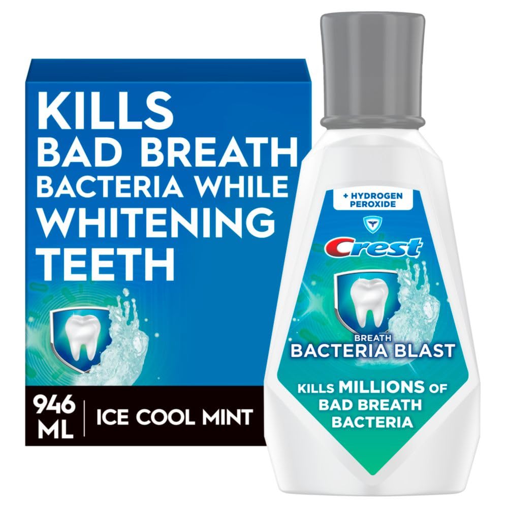 Crest Breath Bacteria Blast Mouthwash, Icy Cool Mint, 32 Fl Oz (Packaging May Vary)