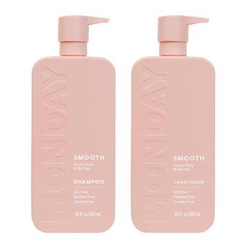 MONDAY HAIRCARE Smooth Shampoo + Conditioner Bathroom Set (2 Pack) 30oz Each for Frizzy, Coarse, and Curly Hair, Made from Coconut Oil, Shea Butter, & Vitamin E, 100% Recyclable Bottles