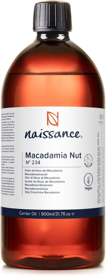 Naissance Macadamia Nut Oil (No. 234) - 900ml - Natural, Refined, Moisturiser - for Hair, Skin, Face, Body, DIY Beauty and Massage Blends