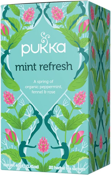 Pukka Herbal Teas Refresh Organic Peppermint Fennel And Rose Tea - Caffeine Free - 20 Bags, 20 Count