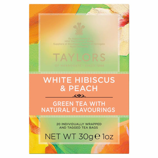Taylors Of Harrogate White Hibiscus & Peach Green Tea, 20 Teabags (Pack Of 6)