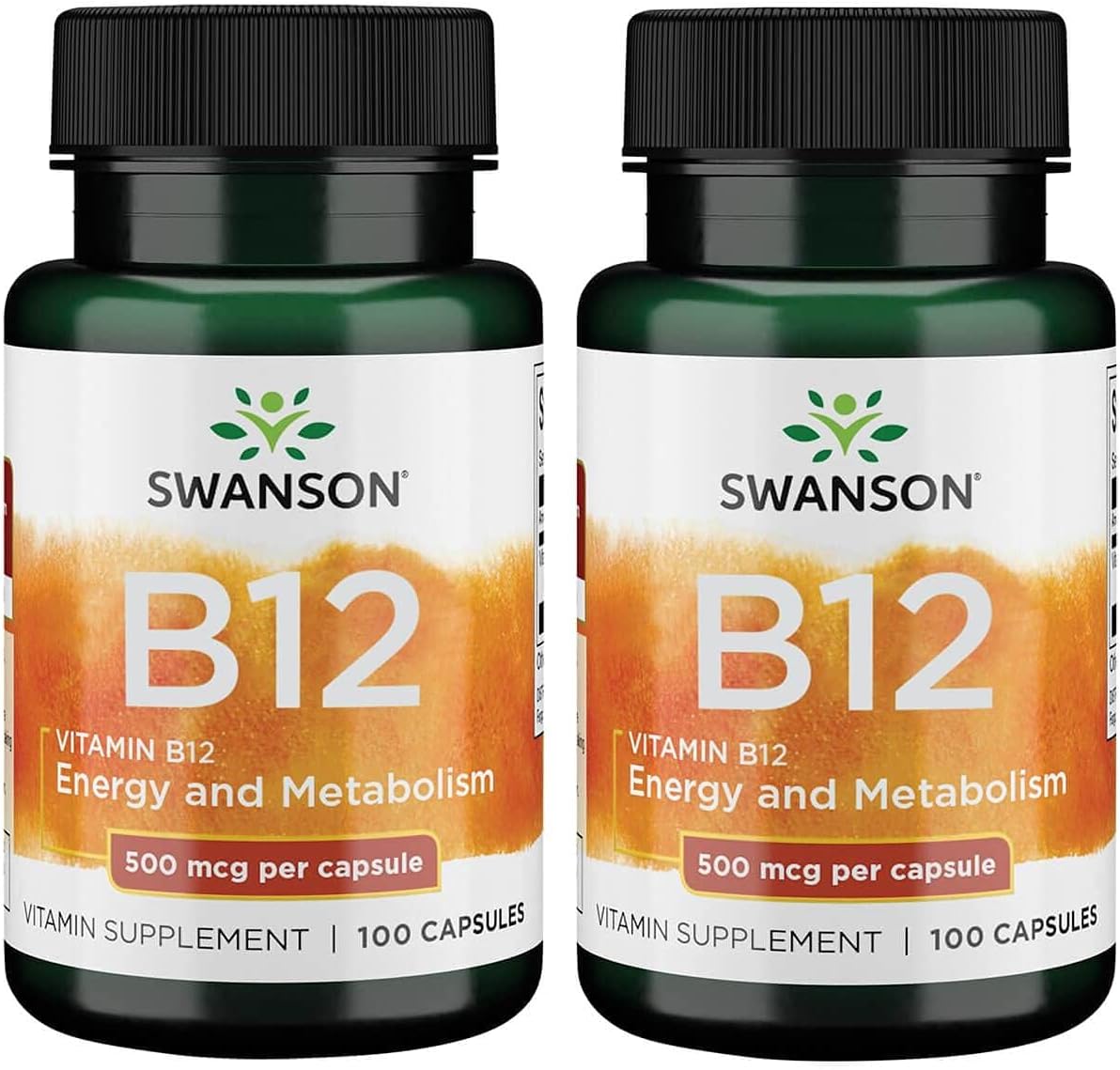 Swanson Vitamin B-12 (Cyanocobalamin) Energy Cardivascular Health Support 500 Mcg 100 Capsules (2 Pack)