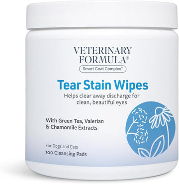 Veterinary Formula Smart Coat Complex Tear Stain Wipes for Dogs & Cats, 100 ct – Gently Wipe Away Debris and Clean Stains Around The Eyes of Pets, Fragrance-Free and Pre-Saturated