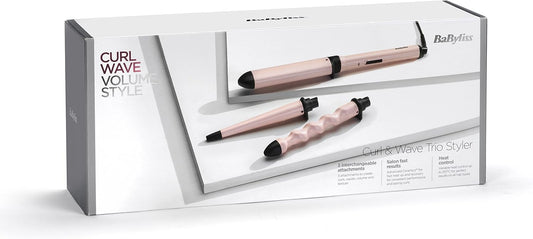 Babyliss Curl & Wave Trio Styler, Multi-Styler, Hair Waver, Beachy Waves, Loose Waves, Pink 3 In 1 Curling Wand