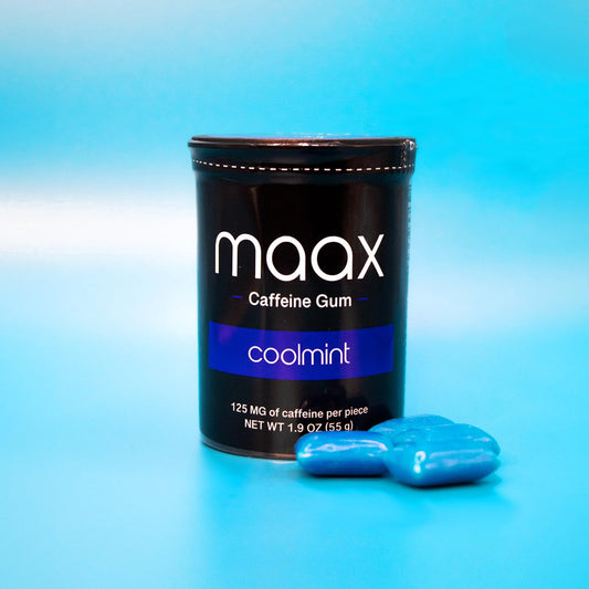 Maax Caffeine Energy Gum | Focus Gum | 125Mg Of Caffeine Per Piece | Coolmint | 25 Pieces Per Container