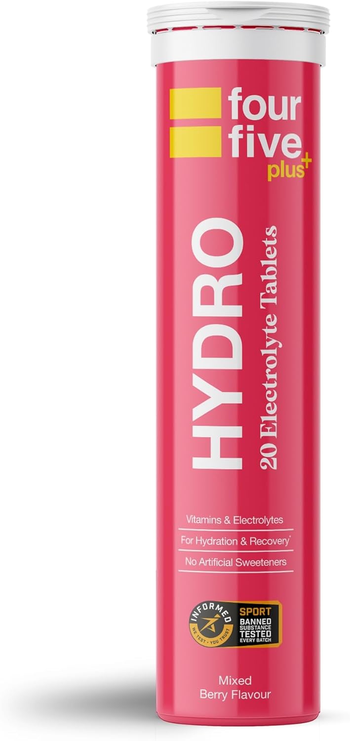 Fourfive Hydration Tablets (Berry&Orange) Low Calorie Vitamin Electrolytes, Vegan, Magnesium & Calcium, Sports Hydration - 4X20 Effervescent Tablets