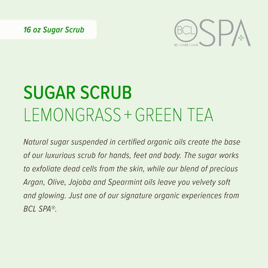 Be Care Love Spa Sugar Scrub Lemongrass + Green Tea To Moisturize, Detoxify And Purify Skin For Acne-Prone, Oily, Or Damaged Skin.16 Oz
