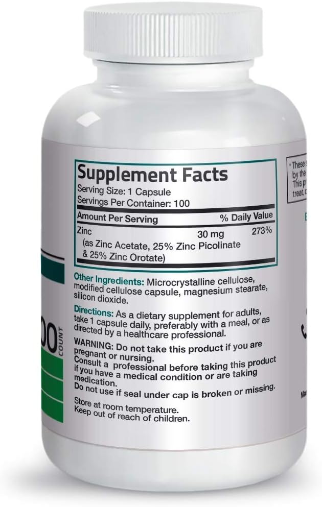 Bronson Vitamin C 1000 mg Premium Non-GMO Ascorbic Acid + Bronson Zinc Triple Play 30 mg Triple Coverage Immune Support Zinc Supplement : Health & Household