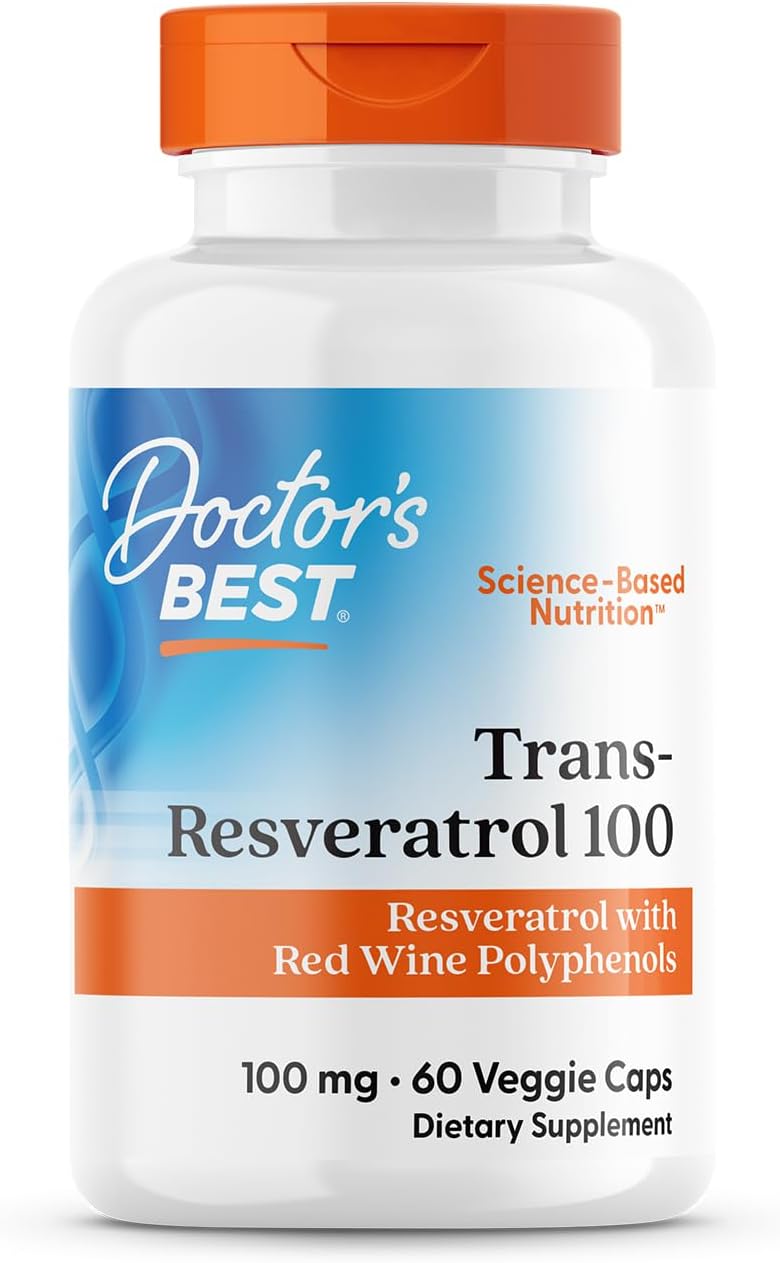Doctors Best Trans-Resveratrol 100, Resveratrol With Red Wine Polyphenol (Resvinol), Non-Gmo, Gluten Free, Soy Free, Vegan 60 Veggie Caps