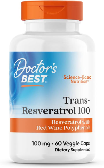 Doctors Best Trans-Resveratrol 100, Resveratrol With Red Wine Polyphenol (Resvinol), Non-Gmo, Gluten Free, Soy Free, Vegan 60 Veggie Caps