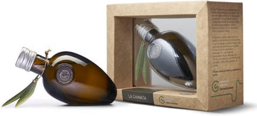 Glass Olive "Spanish Association Against Cancer" Iconic Olive Shaped Bottle Of Evoo Chamomile Cacereña