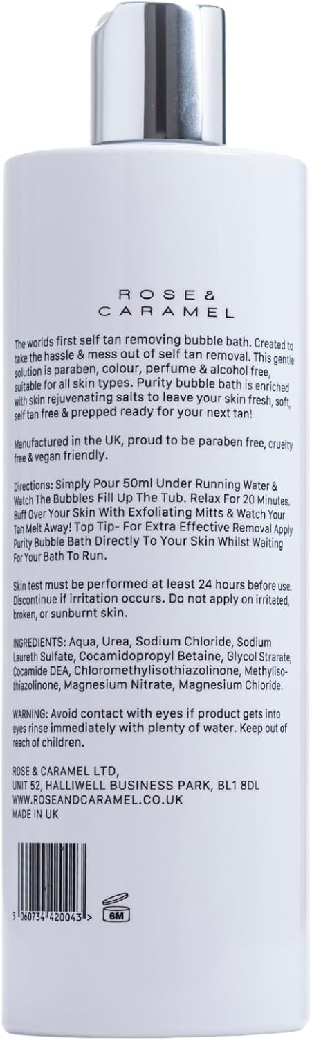 Rose & Caramel Purity Self Tan Removing Bubble Bath (500Ml). Clearly Removes Fake Tan - Vegan & Cruelty Free