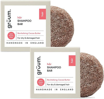 Grüum Twin Pack Revitalising Shampoo Bar 50G - Solid Shampoo Bars For Hair Up To 60 Washes - Plastic Free Vegan Bar For Men & Women - Paraben Free Rich Lathering Bars For Dry, Damaged & Curly Hairs