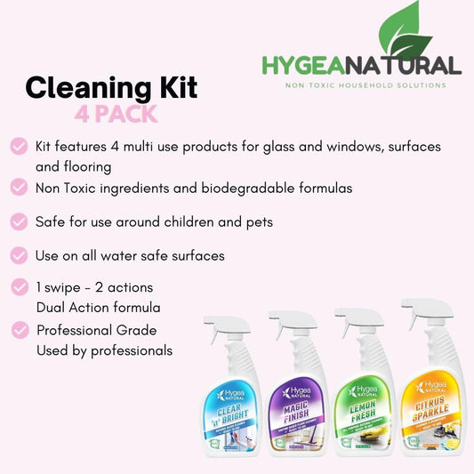 Ready To Use Cleaning Starter Kit - 24 Oz - Eco-Friendly Household Cleaners - Degreaser, All Purpose Cleaner, Glass Cleaner, & Floor Polish - Kids & Pets Friendly (4 Pack)