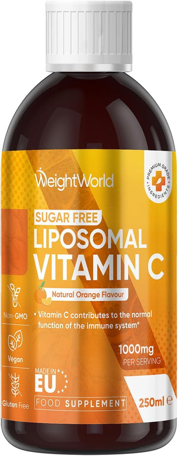 Liposomal Vitamin C - 250Ml - Natural Orange Flavour - Sugar-Free & Gluten-Free - 1000Mg Per Serving - Easy-To-Absorb Sodium-L-Ascorbate Form - Non-Gmo & Vegan-Friendly Vit C Supplements