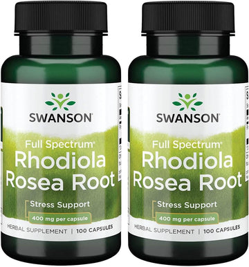 Swanson Rhodiola Rosea Root - Adaptogenic Herb Supplement Promoting Mood Balance & Stress Support - Natural Formula For Energy Support - (100 Capsules, 400Mg Each) 2 Pack