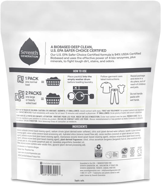 Seventh Generation Laundry Detergent Packs, Ultra Power+, Clean Scent, Epa Safer Choice Certified, 84 Loads (2 Pouches, 42 Ct Ea)
