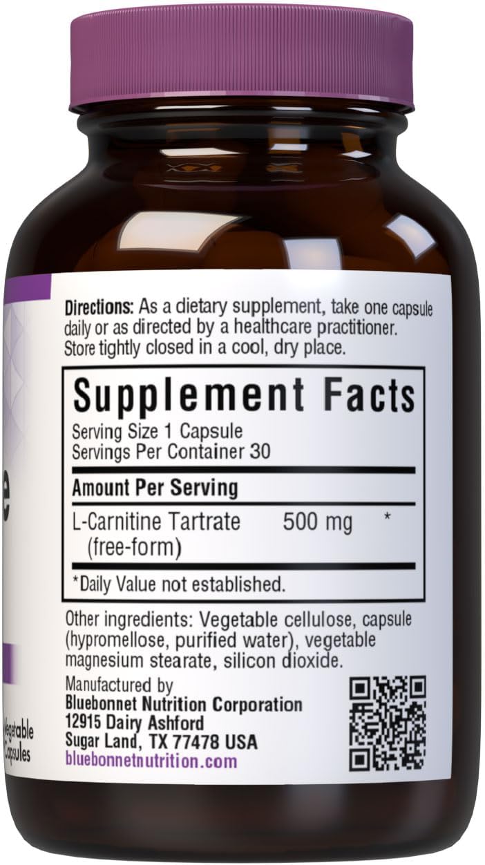 Bluebonnet L-Carnitine 500 Mg Vitamin Capsules, White, 60 Count : Health & Household