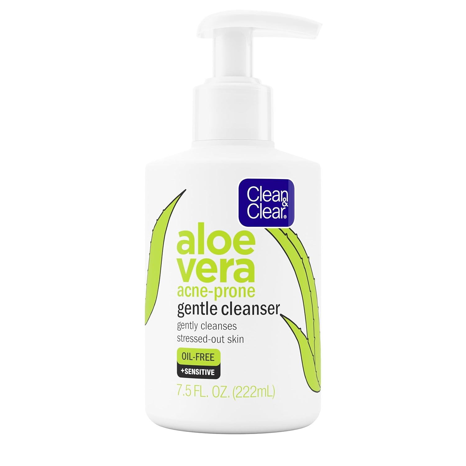 Clean & Clear Aloe Vera Gentle Facial Cleanser For Acne-Prone & Sensitive Skin, Oil-Free Daily Face Wash With Aloe Vera, Vegan, No Animal Testing, Paraben-, Soap- & Dye-Free, 7.5 Fl. Oz