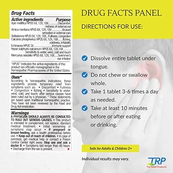 The Relief Products Earache Relief - 100% Natural Active Ingredients - Soothes Discomfort, Itching, Aching, And Sensitivity - Fast Dissolve Tablets - 70Ct