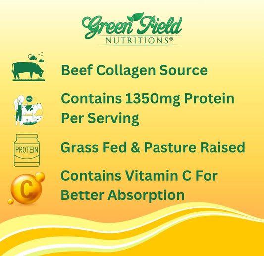 Greenfield Nutritions - Halal Collagen Peptides 1500 Mg Type I & Iii, With Vitamin C 300 Mg For Better Absorption, Halal Anti-Age Formula For Hair Skin Nails & Joints, Halal Vitamins 90 Capsules
