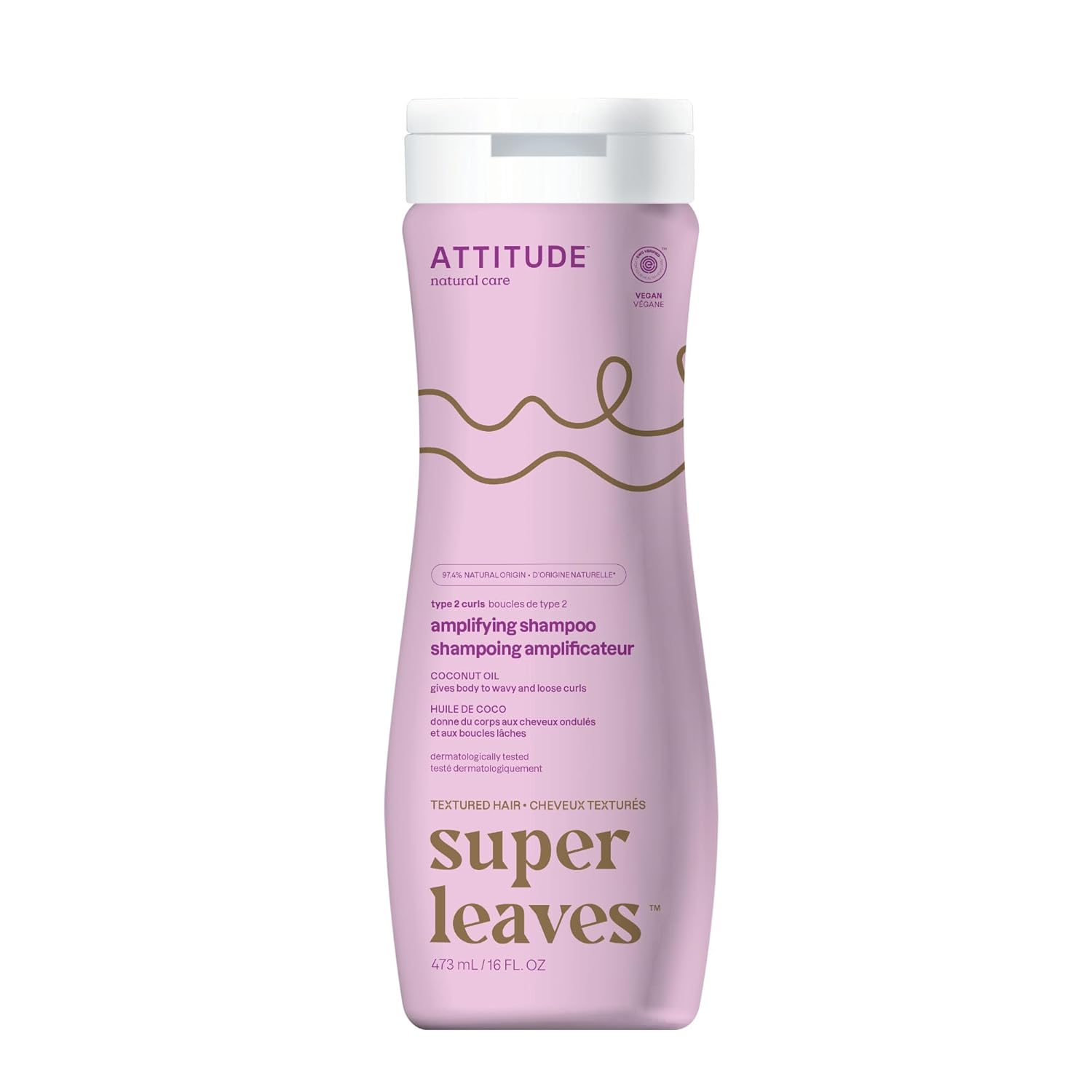 Attitude Amplifying Shampoo For Curly Hair With Coconut Oil, Ewg Verified, Vegan And Naturally Derived Ingredients, 2A, 2B, 2C Curl Type, Gives Body To Curls, 16 Fl Oz