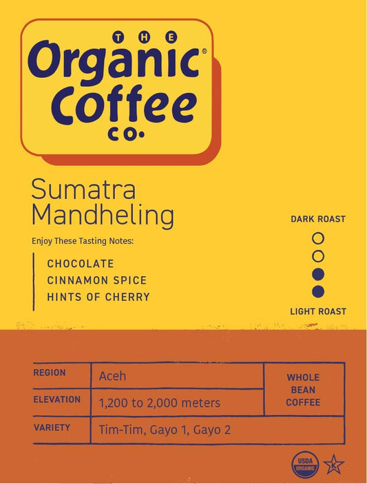 The Organic Coffee Co. Whole Bean Coffee - Sumatra Mandheling (2lb Bag), Medium Roast, USDA Organic
