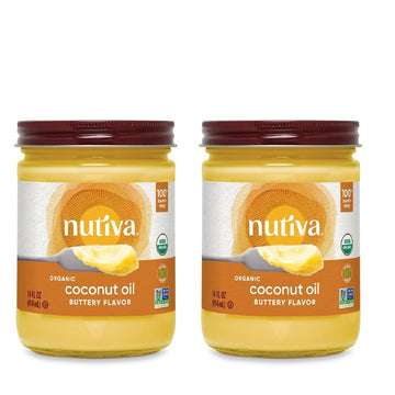 Nutiva Organic Coconut Oil With Non-Dairy Butter Flavor, 14 Ounce (Pack Of 2), Usda Organic, Non-Gmo, Whole 30 Approved, Vegan & Gluten-Free, Plant-Based Replacement For Butter