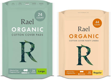 Rael Period Bundle - Organic Cotton Cover Pads (Large, 24 Count) & Liners (Regular, 44 Count)