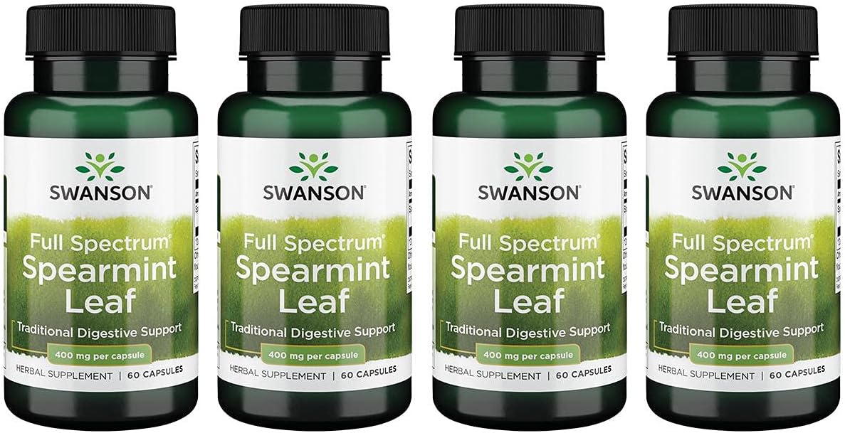 Swanson Spearmint Leaf (Mentha Spicata)-Full Spectrum Herbal Supplement Supporting Digestive Health '&' Mild Stomach Issues - (60 Capsules, 400Mg Each) 4 Pack