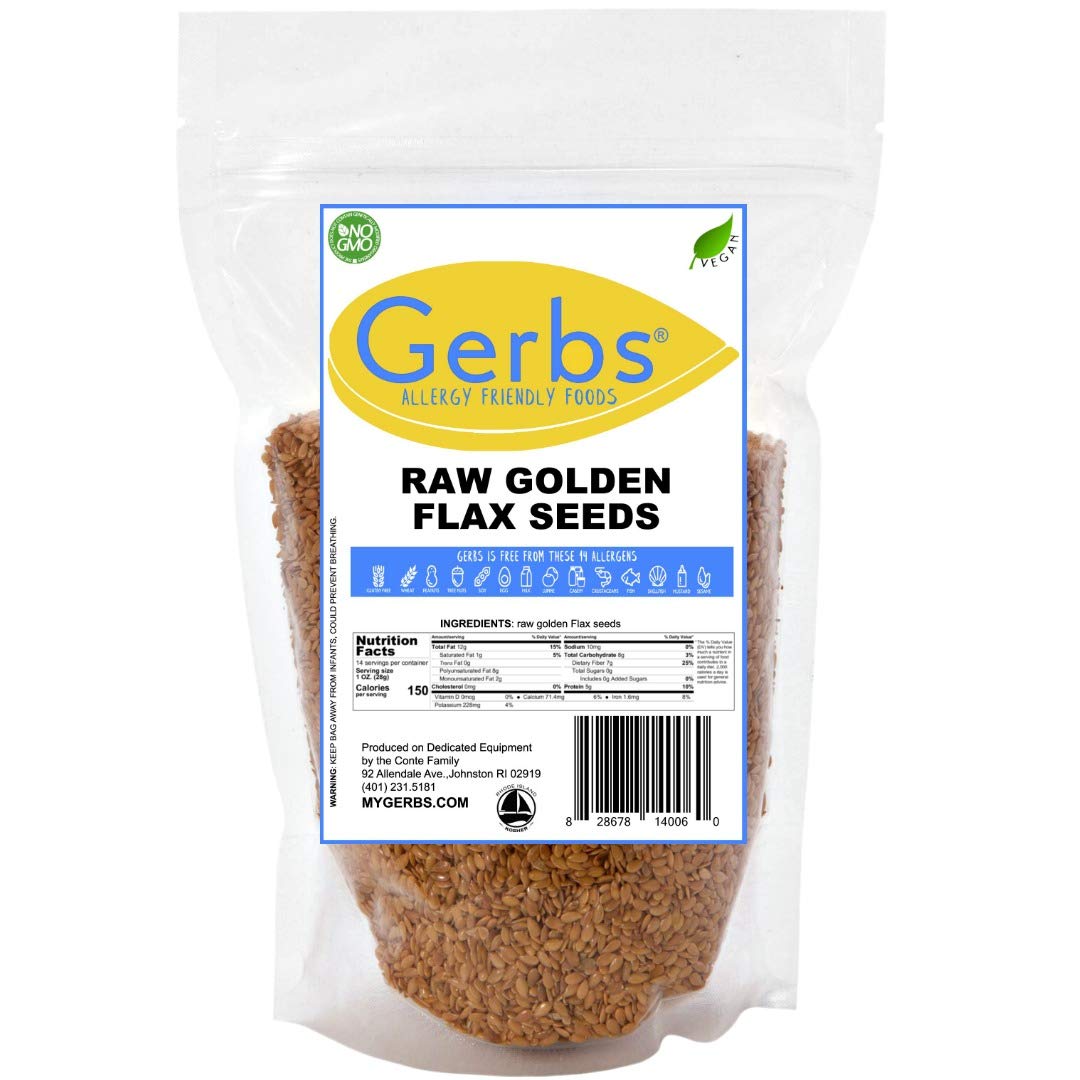 GERBS Raw Golden Flax Seeds, 14 ounce Bag, Top 14 Food Allergen Free, Non GMO, Vegan, Keto, Paleo Friendly
