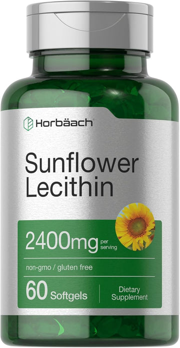 Horbäach Sunflower Lecithin 2400Mg | 60 Softgel Capsules | Naturally Occurring Phospholipids | Non-Gmo, Gluten Free Supplement |