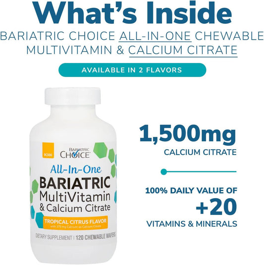 Bariatric Choice All-In-One Chewable Bariatric Multivitamin With Iron & Calcium Citrate, Tropical Citrus (120Ct)